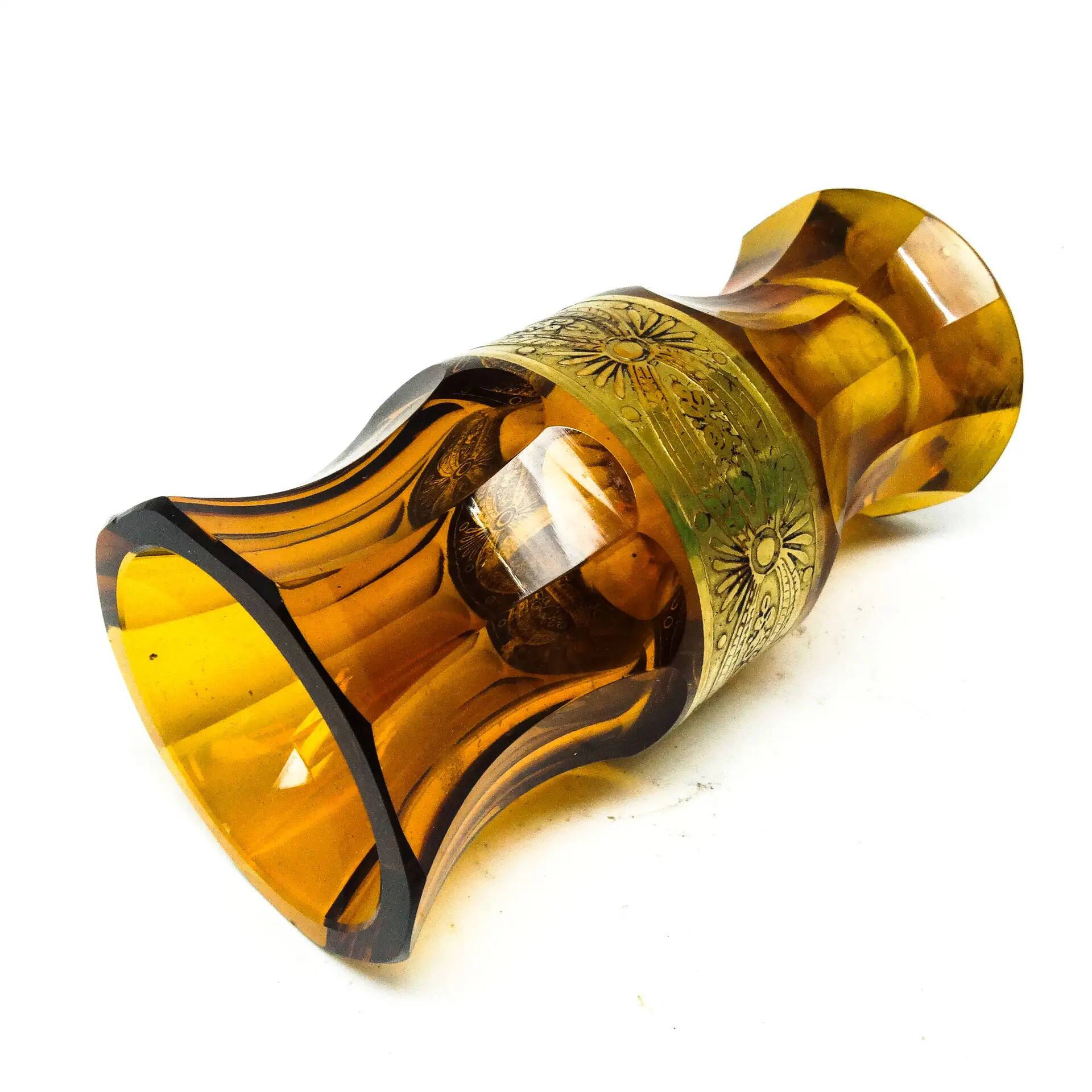 Vase Art Déco, verre miel oroplastique, Moser, Tchécoslovaquie, années 1930