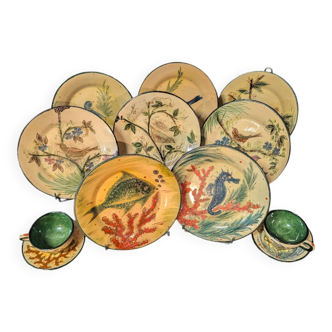 Set of 10 pieces in Catalan faience by Eusebio Costa Díaz around 1950.