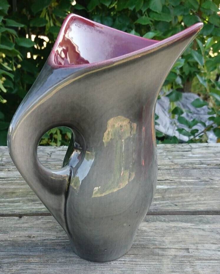 Pichet vase in earthenware of Blois Glazed Color Gray and Bordeaux