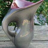 Pichet vase in earthenware of Blois Glazed Color Gray and Bordeaux