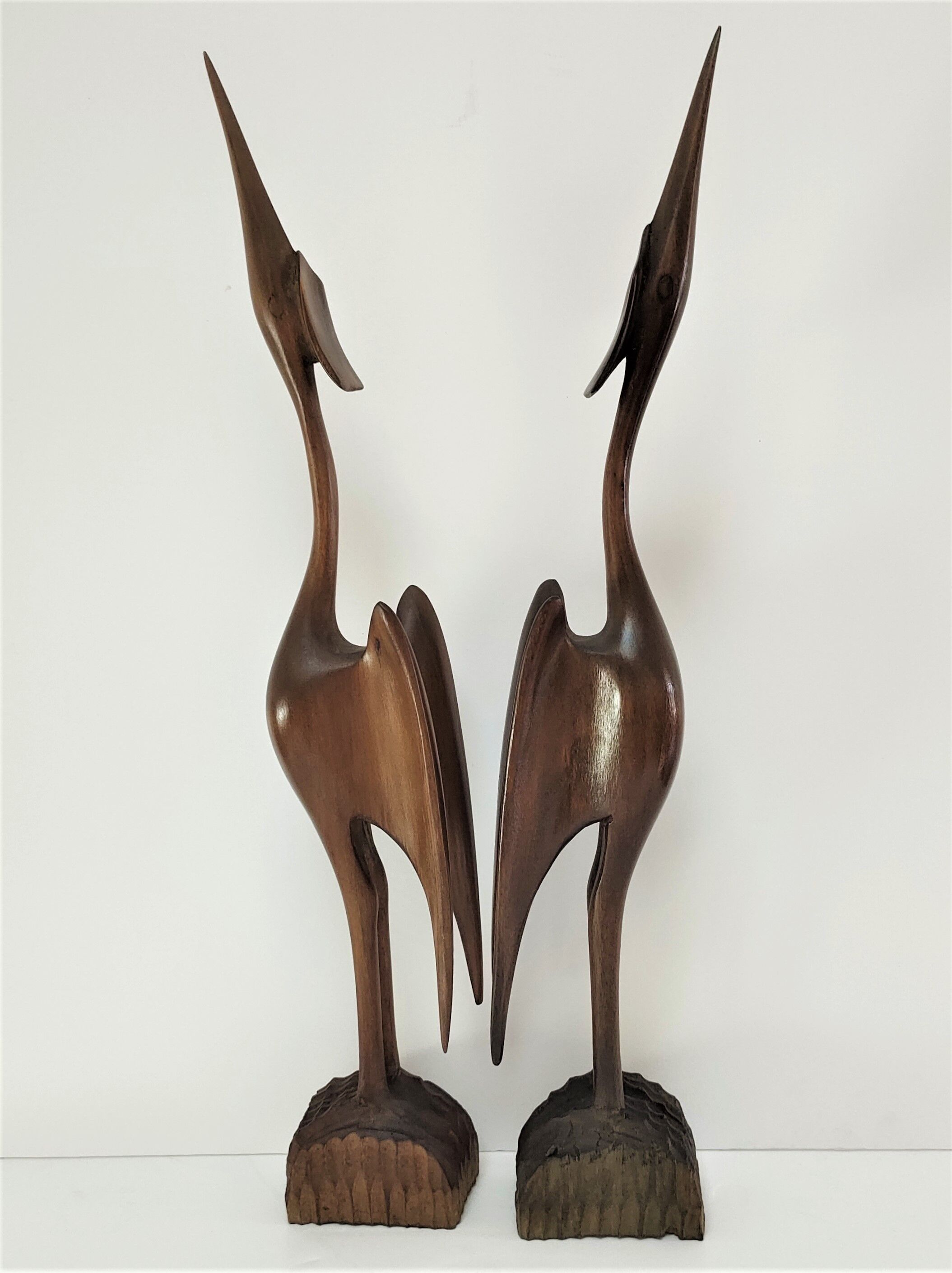 Pair of birds sculptural solid wood design 60s-70s