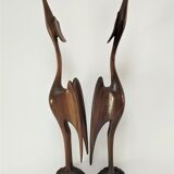Pair of birds sculptural solid wood design 60s-70s