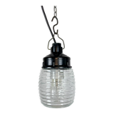 Industrial Bakelite Pendant Light with Ribbed Glass, 1970s