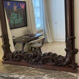 Hand carved art nouveau wood mirror