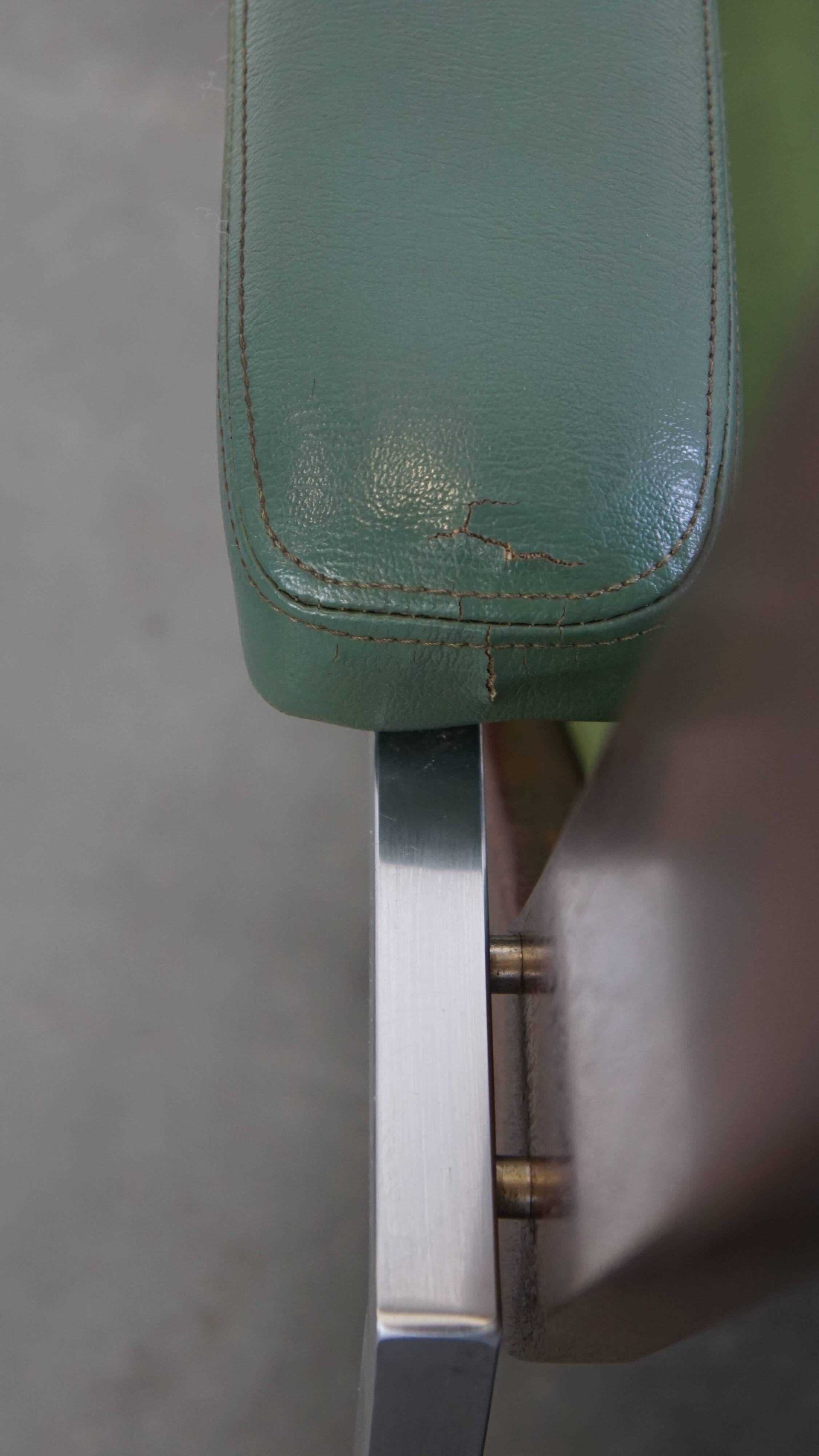 Green Cowhide Leather and Wooden Vintage Armchair