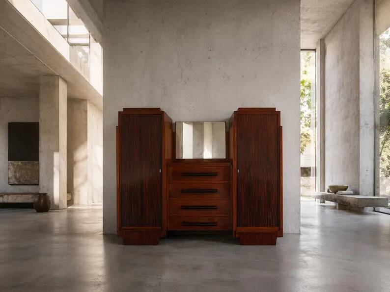 Meuble Art déco, buffet art déco bois et miroir, meuble de rangement, décoration intérieure
