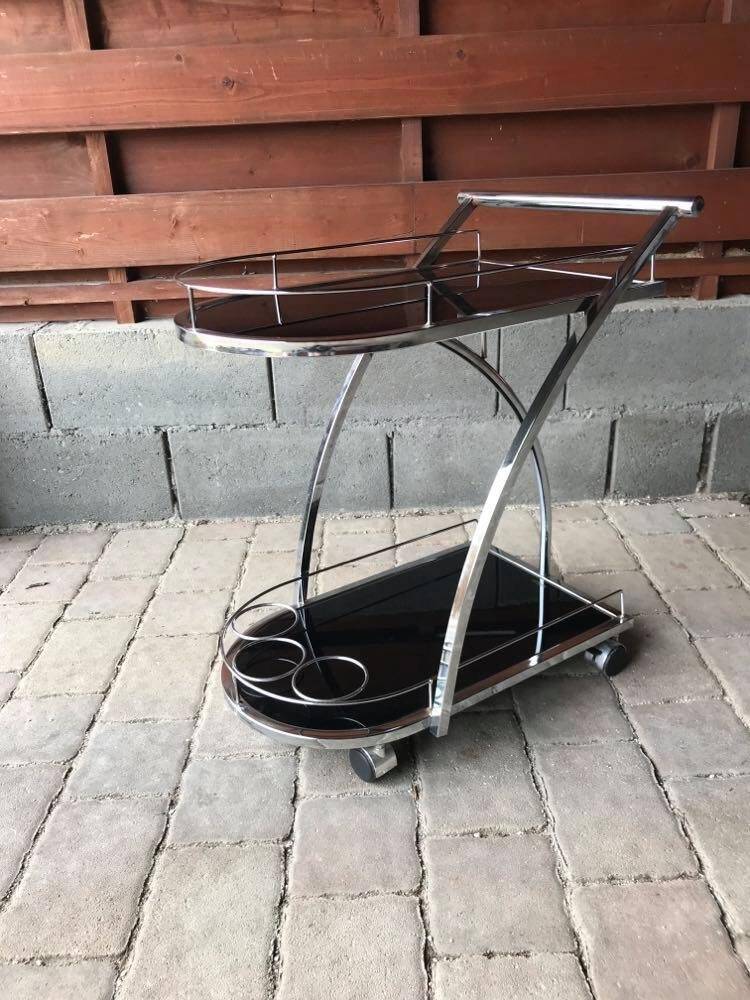 Vintage chrome and smoked black glass bar cart - 1970s design