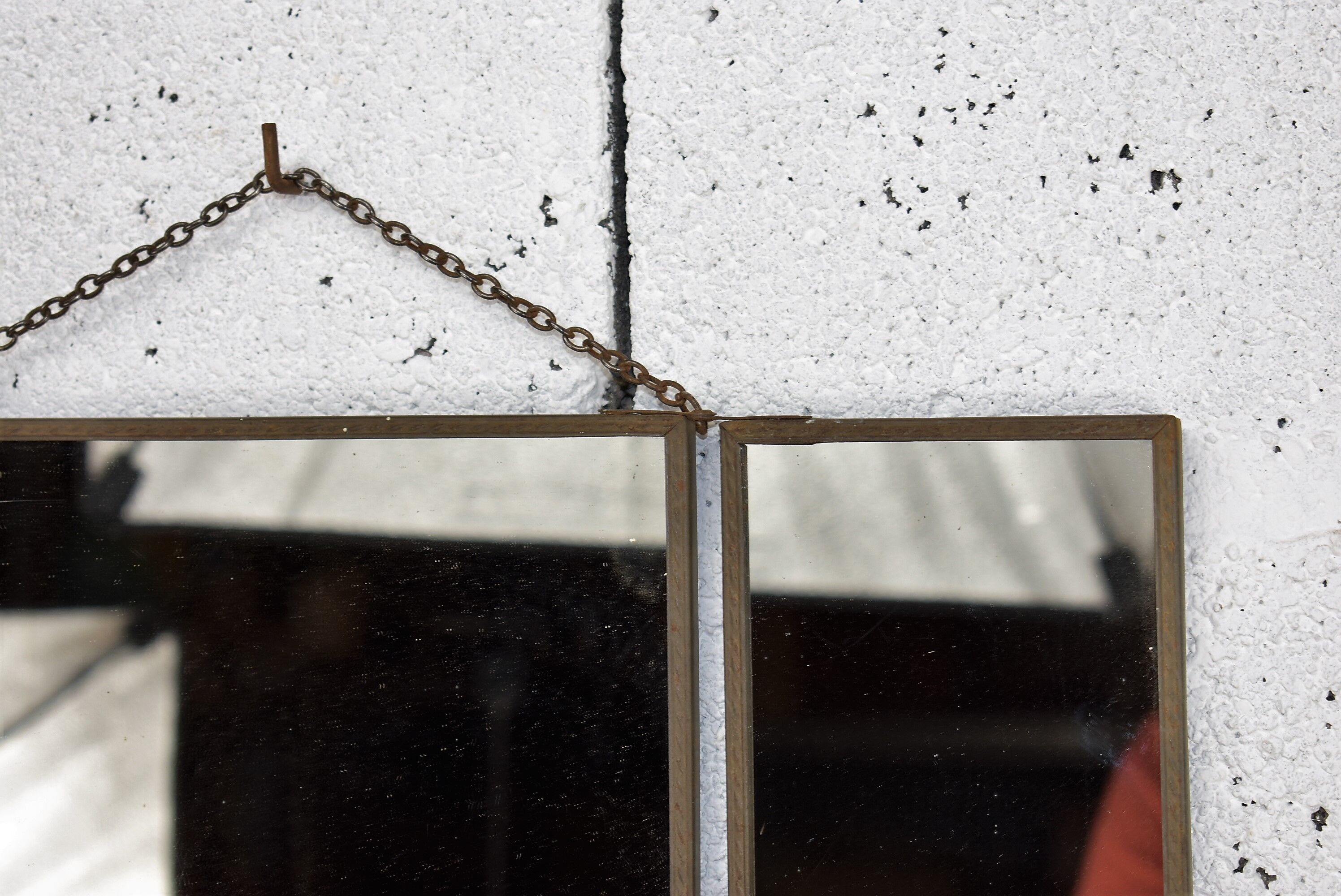 Small metal triptych mirror 42x15cm