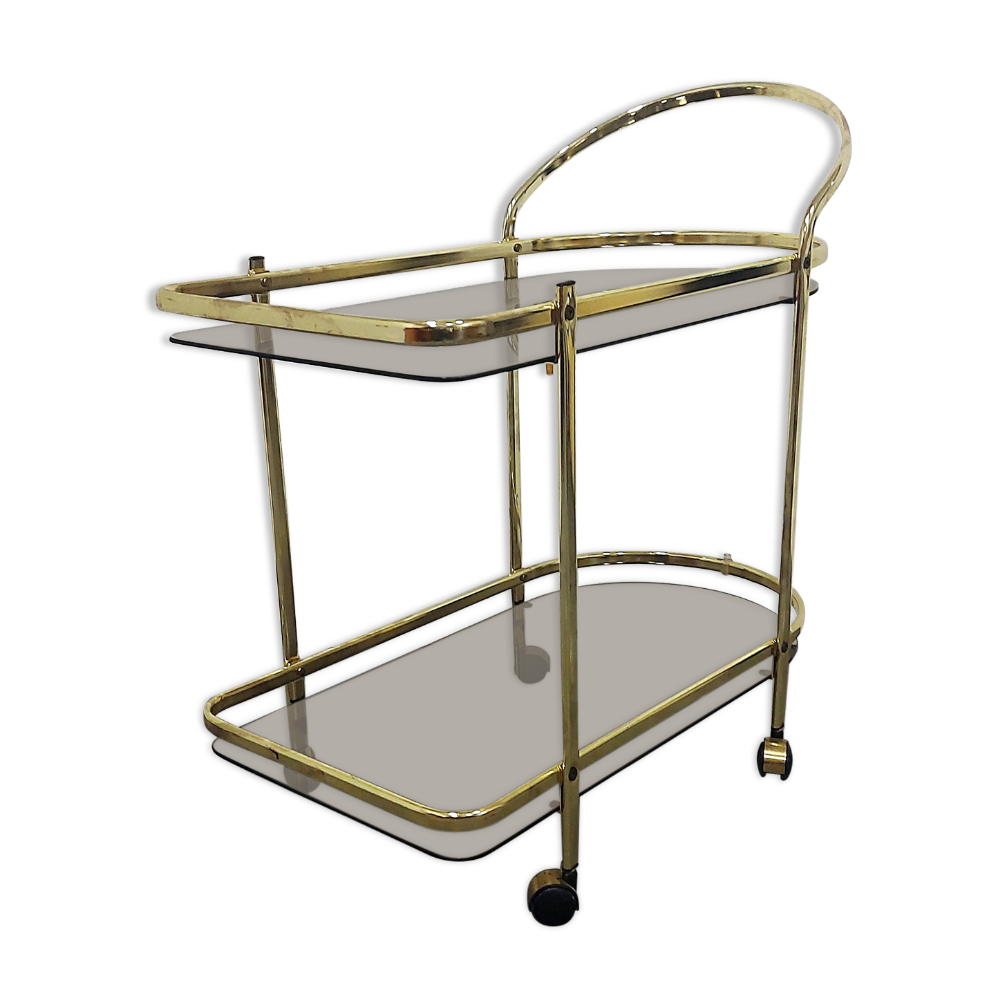 Desserte en laiton et verre fumé des années 1960