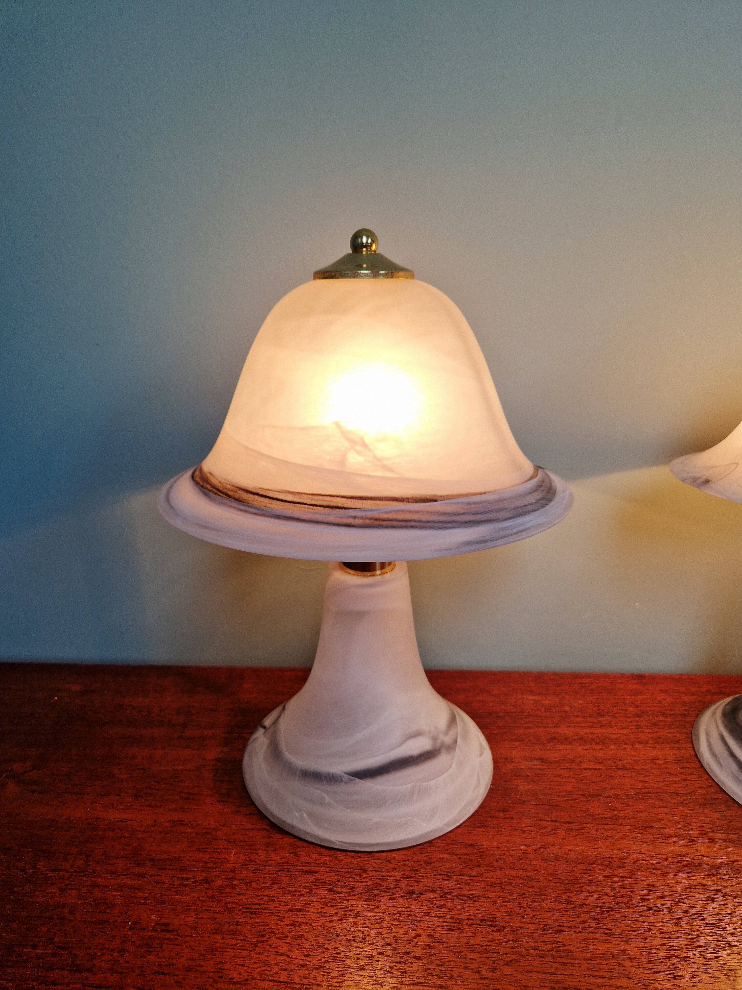 Pair of marbled Murano glass mushroom lamps, 1970s-80s.