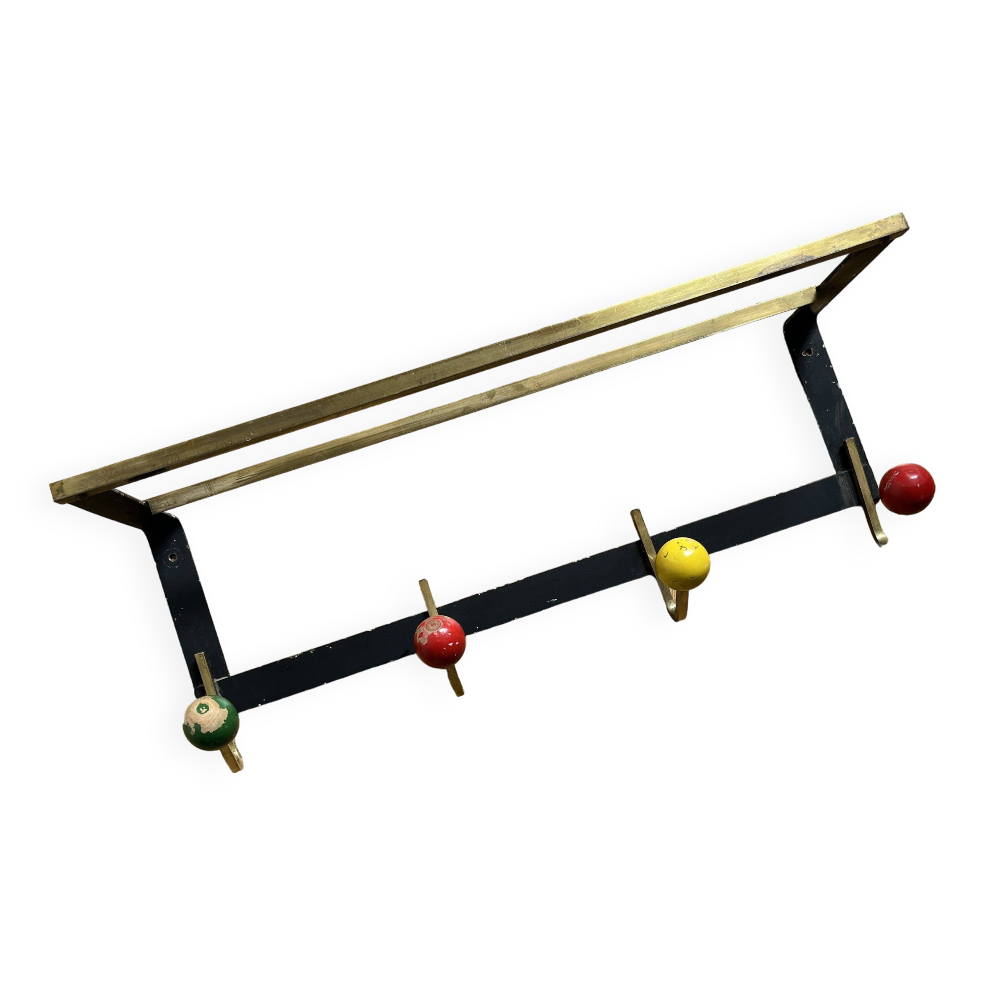 VINTAGE COAT RACK HOOK WITH COLORFUL BALLS AND HAT RACK SHELF