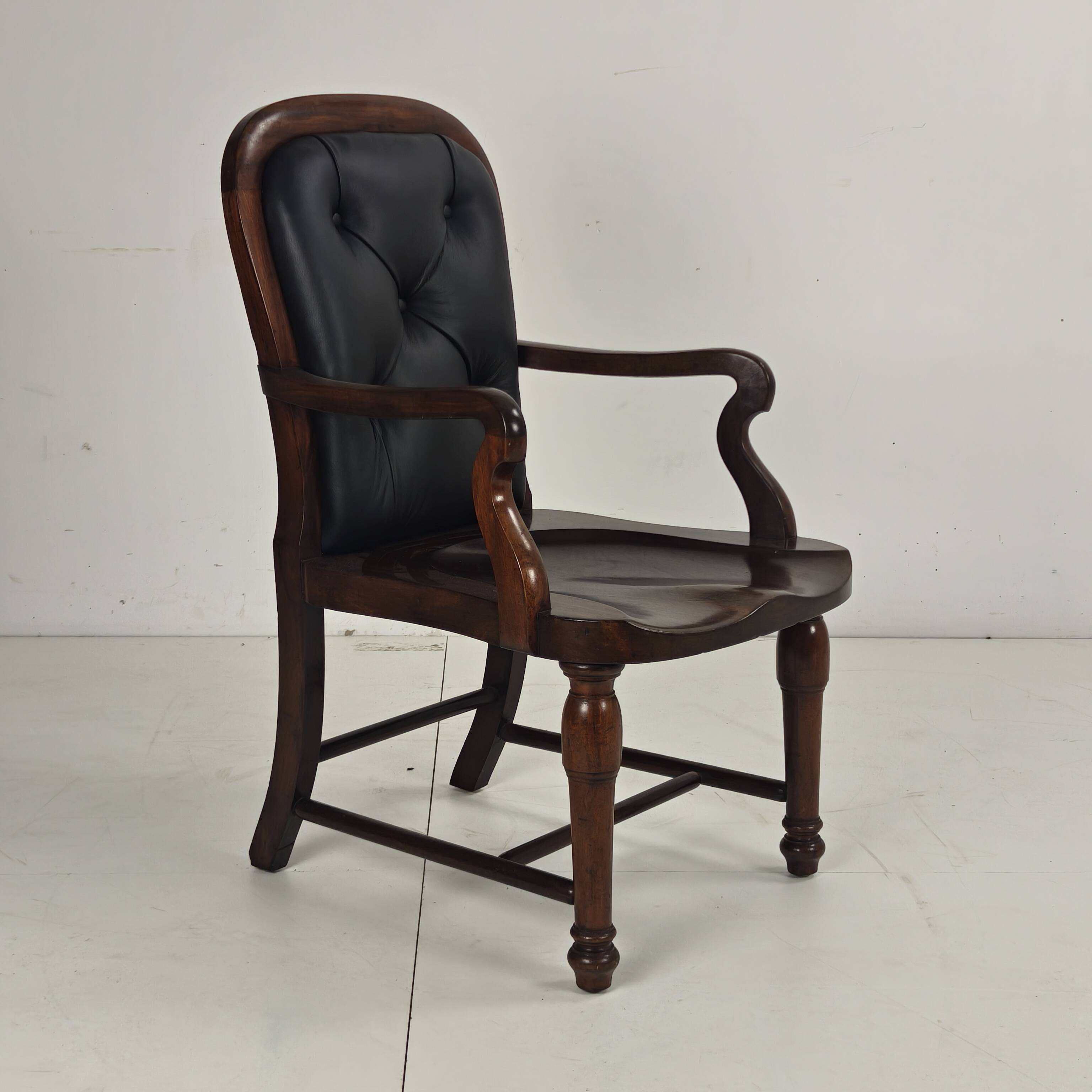 Victorian English Walnut & Leather Library Desk Chair