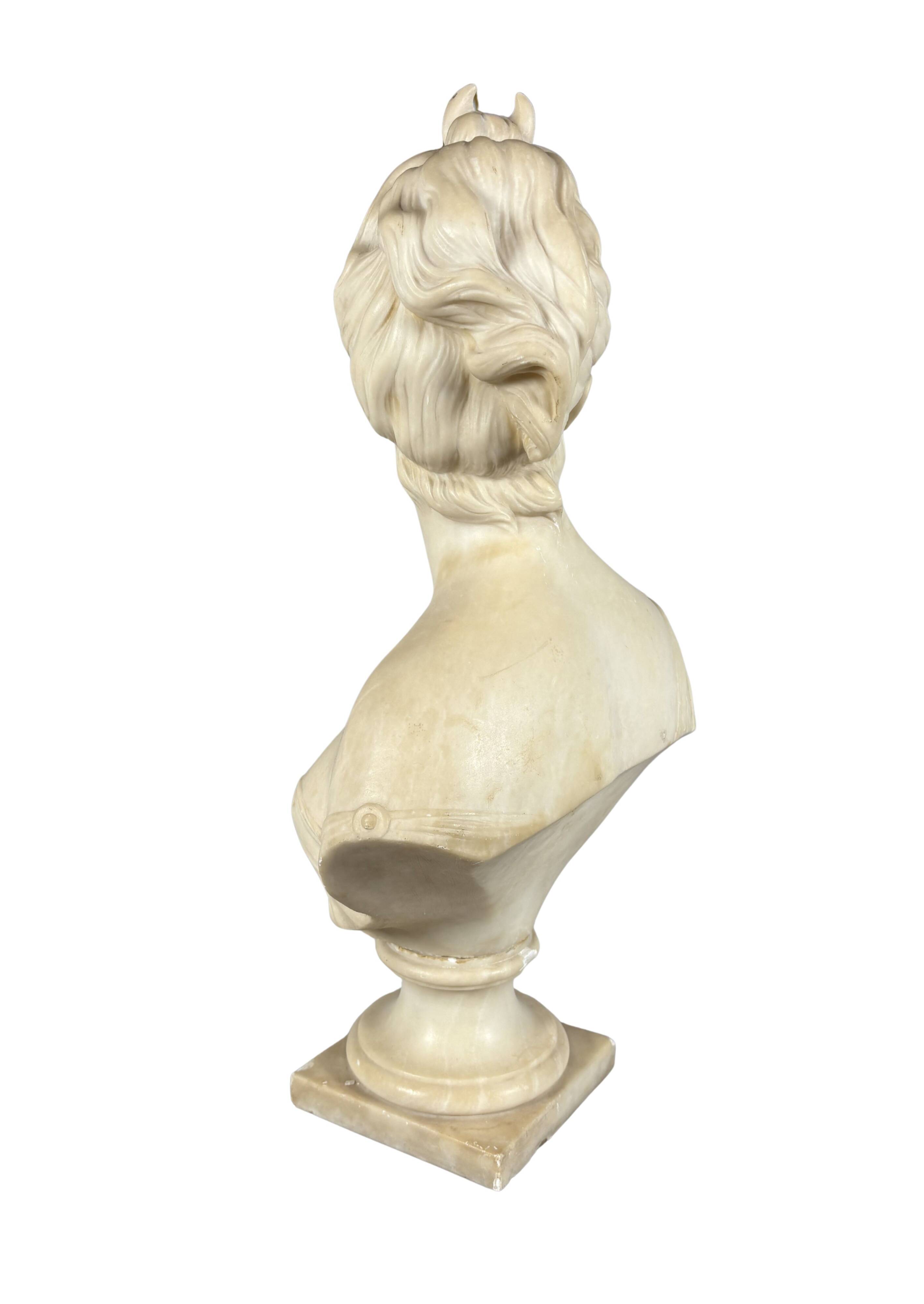 White marble sculpture, bust of Diana after Houdon (1741-1828)