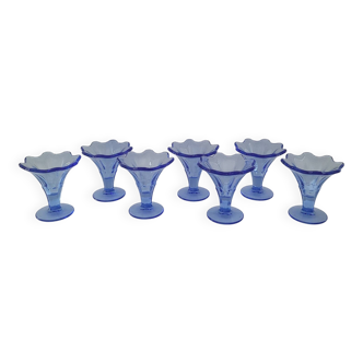 Wavy Sapphire Blue Bowls La Rochère Vintage 80s