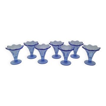 Wavy Sapphire Blue Bowls La Rochère Vintage 80s