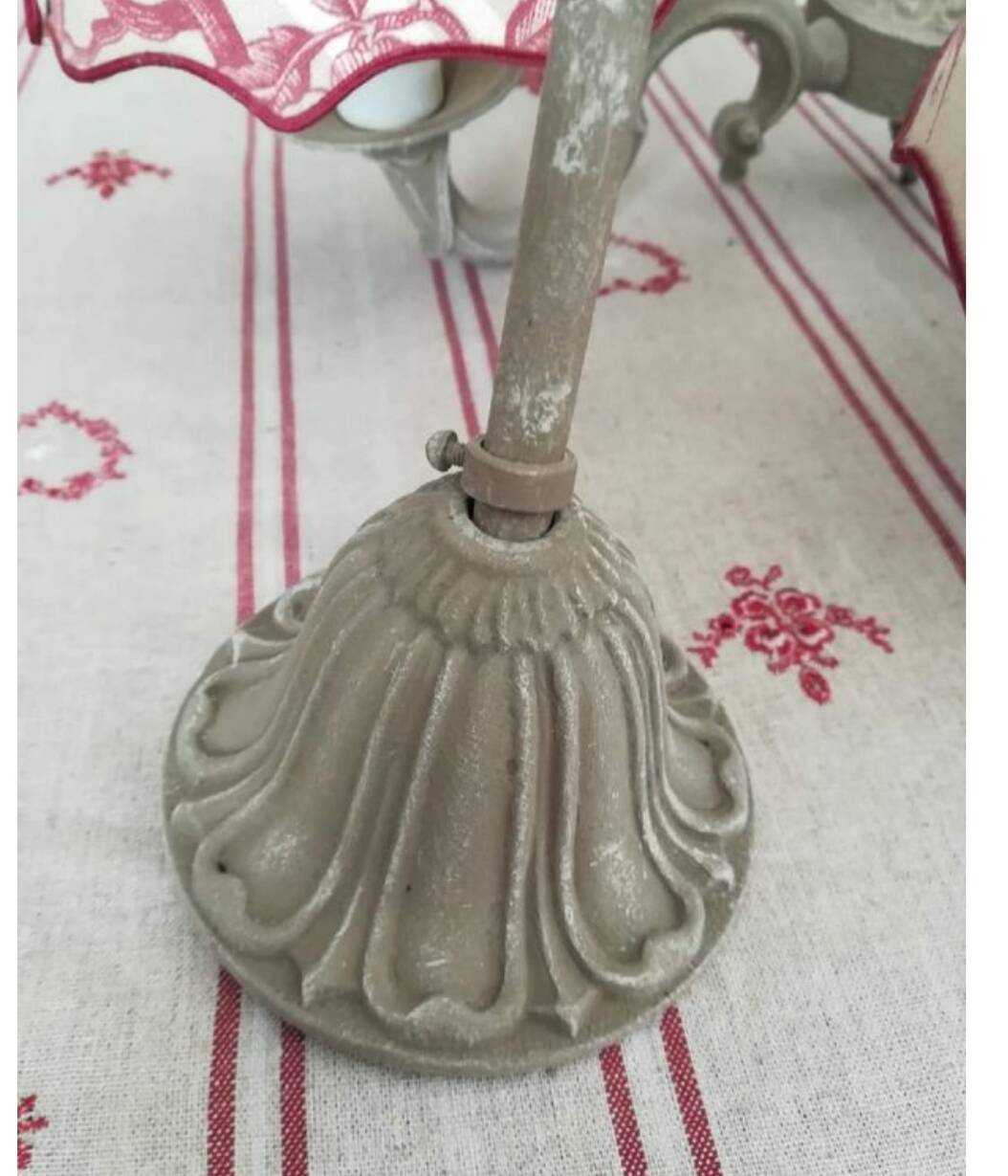 Lustre with 5 branches in bronze and grey, Gustavo style, lampshade in toile de Jouy.