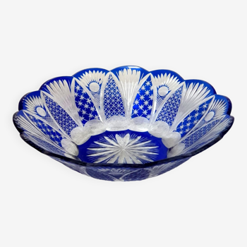 Blue Lined Serrated Crystal Fruit Bowl