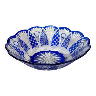 Blue Lined Serrated Crystal Fruit Bowl