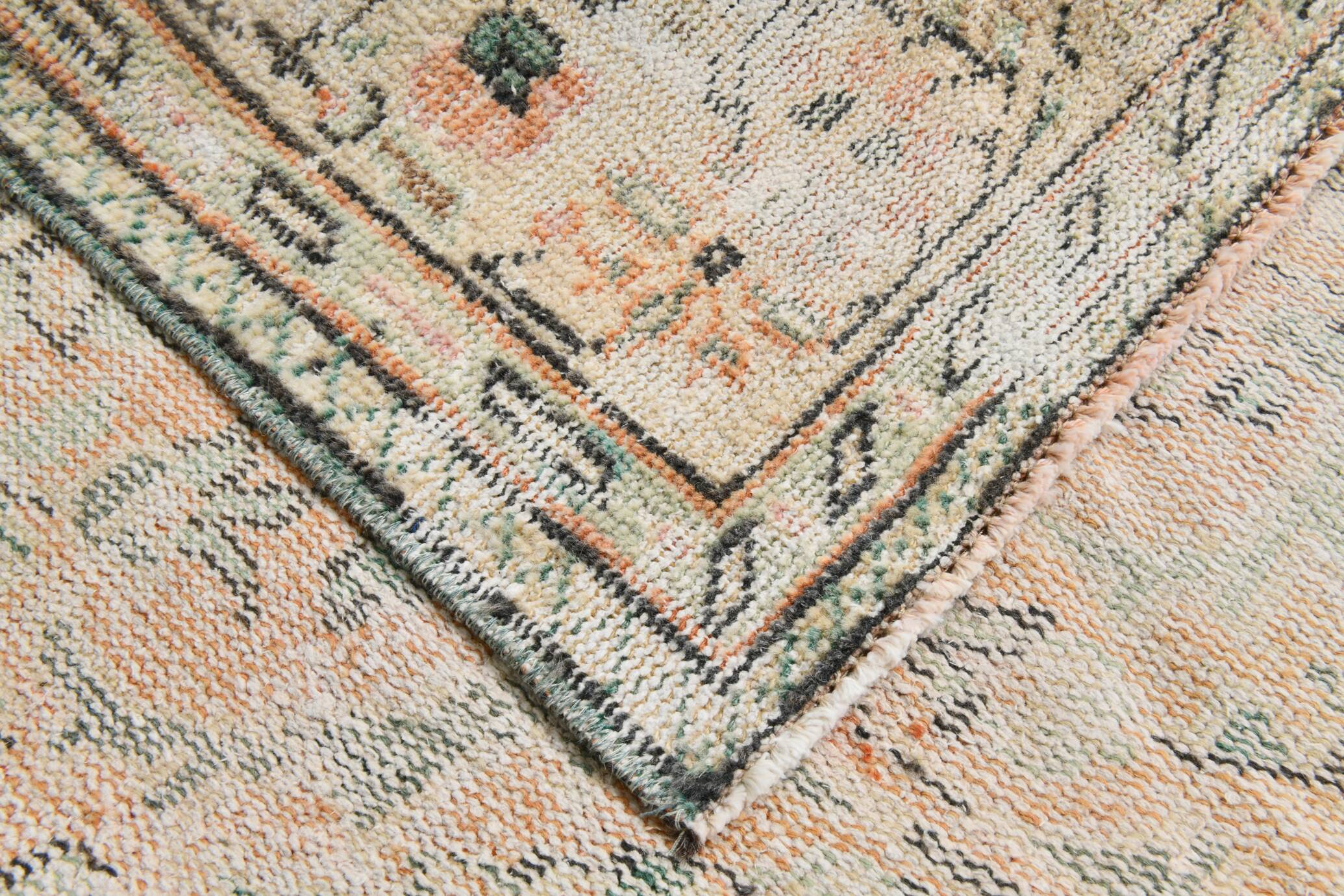 7x10 Large Cream Floral Pattern Turkish Vintage Rug, 207x304Cm