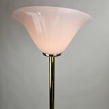 Italian floor lamp with pink Murano glass and brass foot