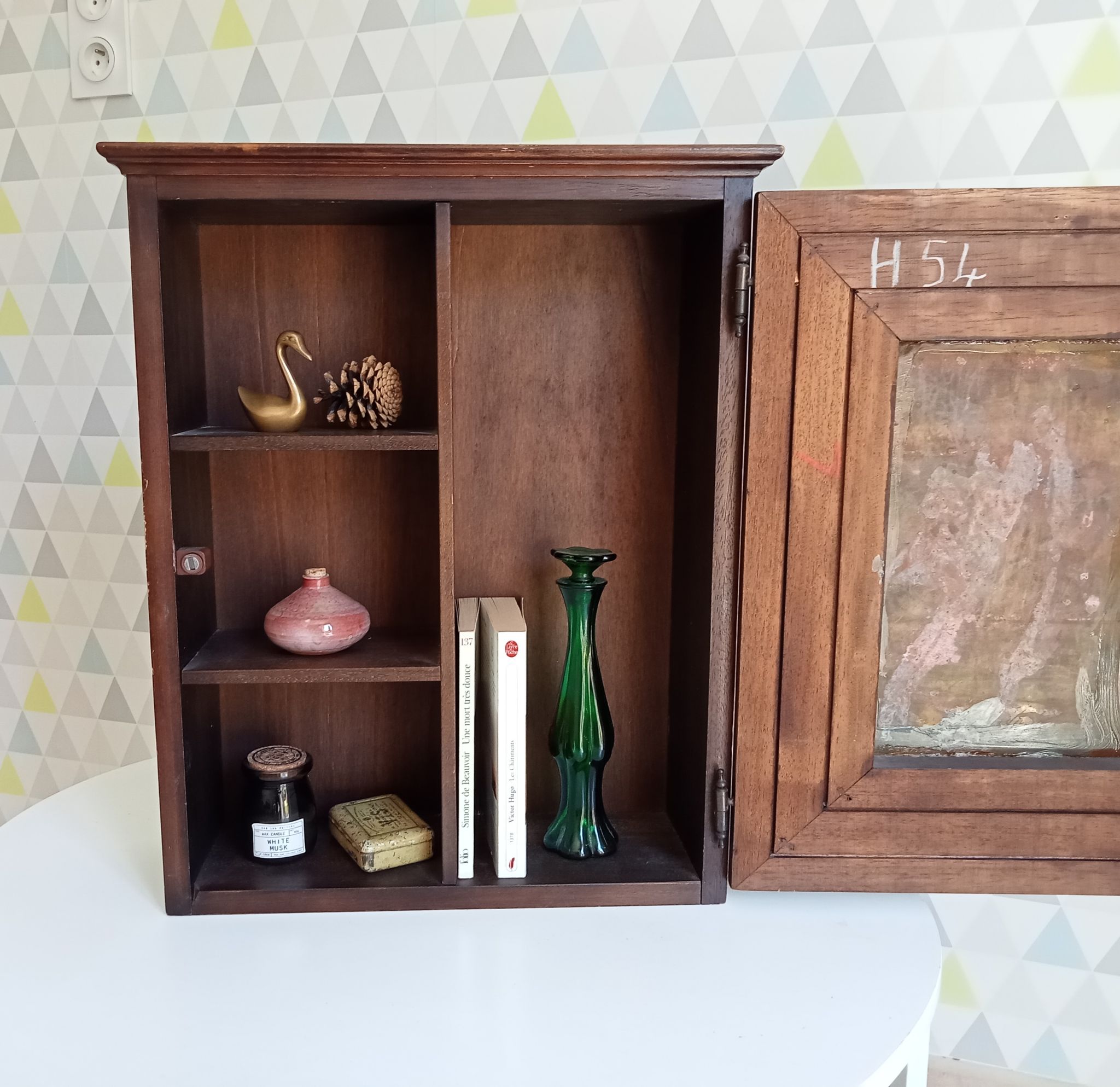 Armoire de toilette ancienne en bois et laiton années 40/50