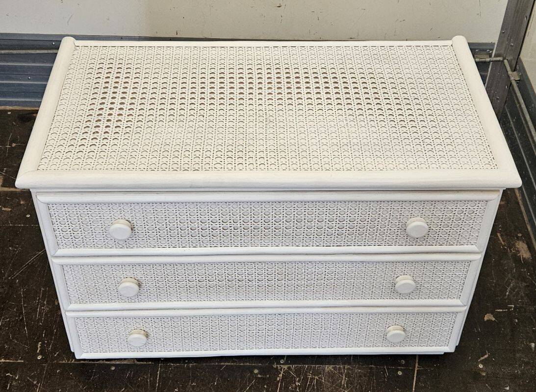 Vintage White Rattan and Cane Chest of Drawers from the 80s