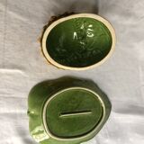 Butter dish in slip leaf and sunflower flower