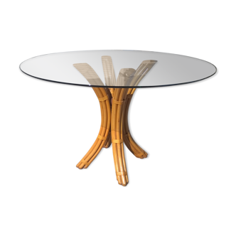 Bamboo and glass dining table