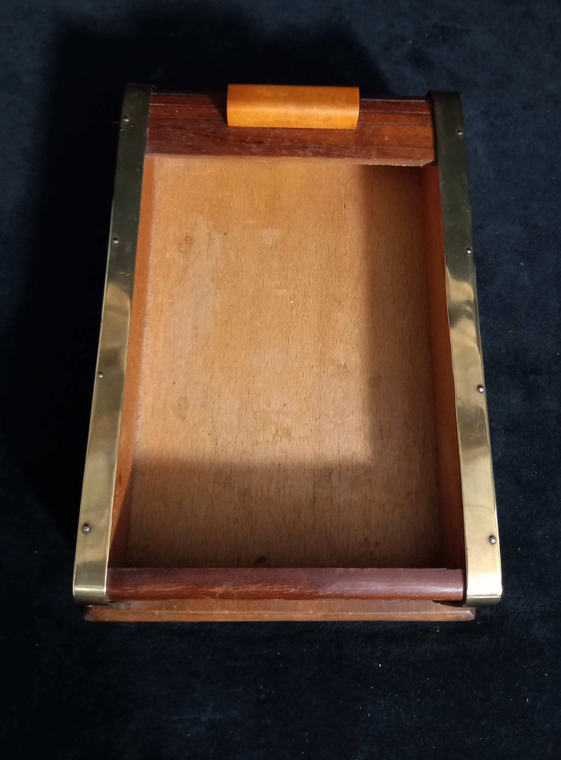 Art deco cigar box with sliding lid and brass finishes
