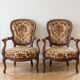 Pair of Louis XV armchairs in wood and floral fabric.