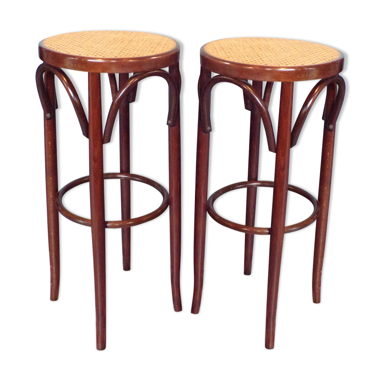 Pair of curved wooden cannese bar stools