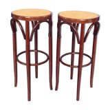Pair of curved wooden cannese bar stools