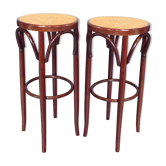 Pair of curved wooden cannese bar stools