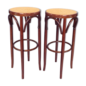 Pair of curved wooden cannese bar stools