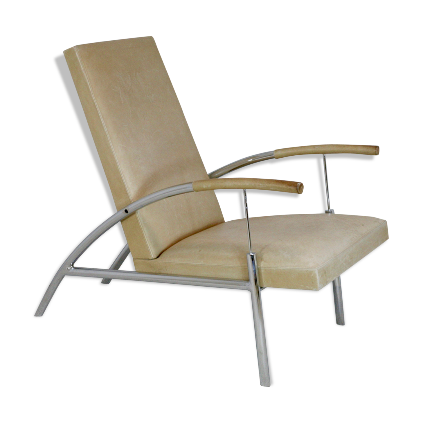 Tubular steel armchair and "cream" leather, France, circa 1970