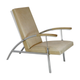 Tubular steel armchair and "cream" leather, France, circa 1970