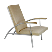 Fauteuil acier tubulaire et cuir "crème", France, circa 1970