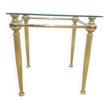 Side table, gold-tone brass, clear glass, France, 1960s.