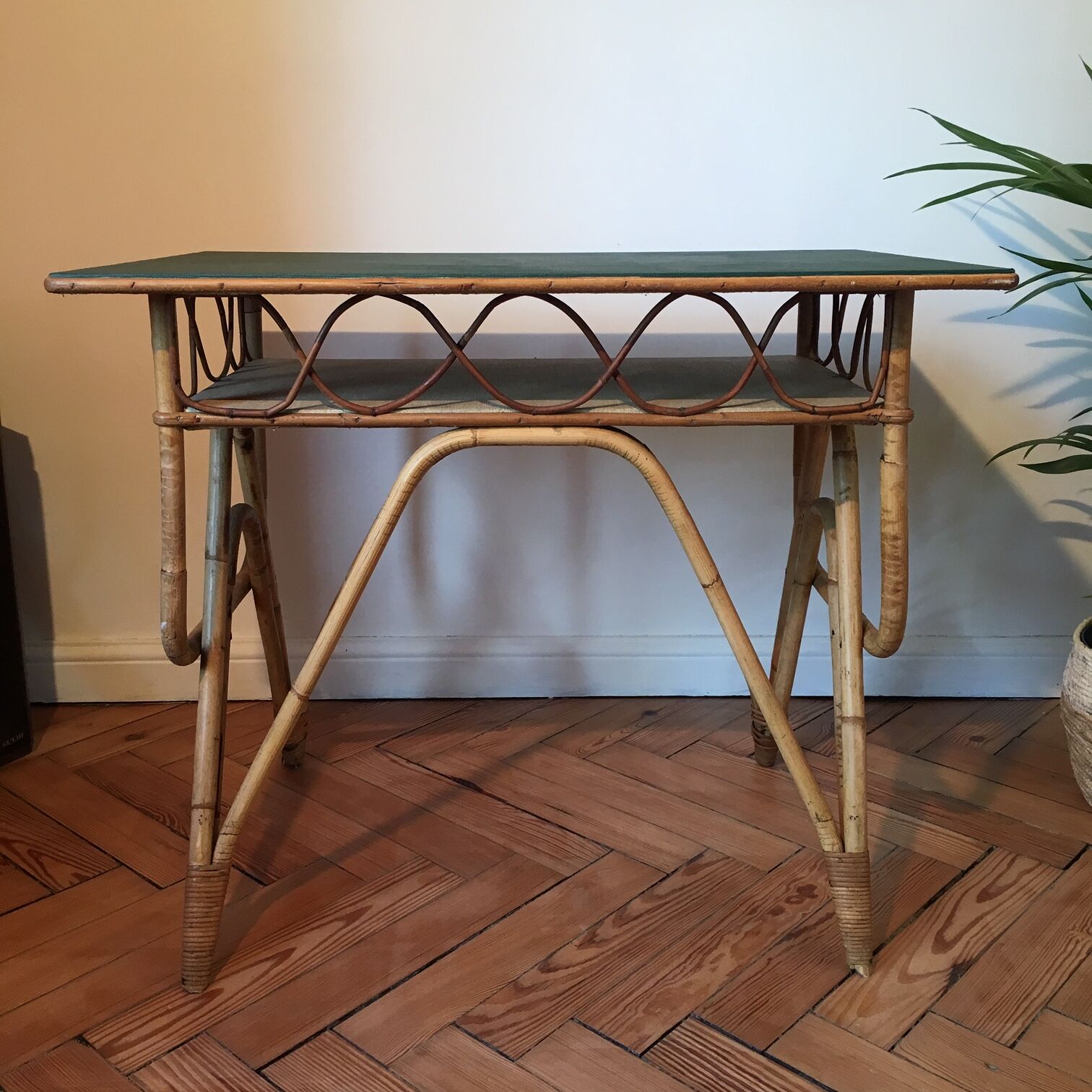 Desk and rattan chair