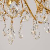 Large flower-shaped chandelier in gilded brass by Palwa, Germany, 1970s.