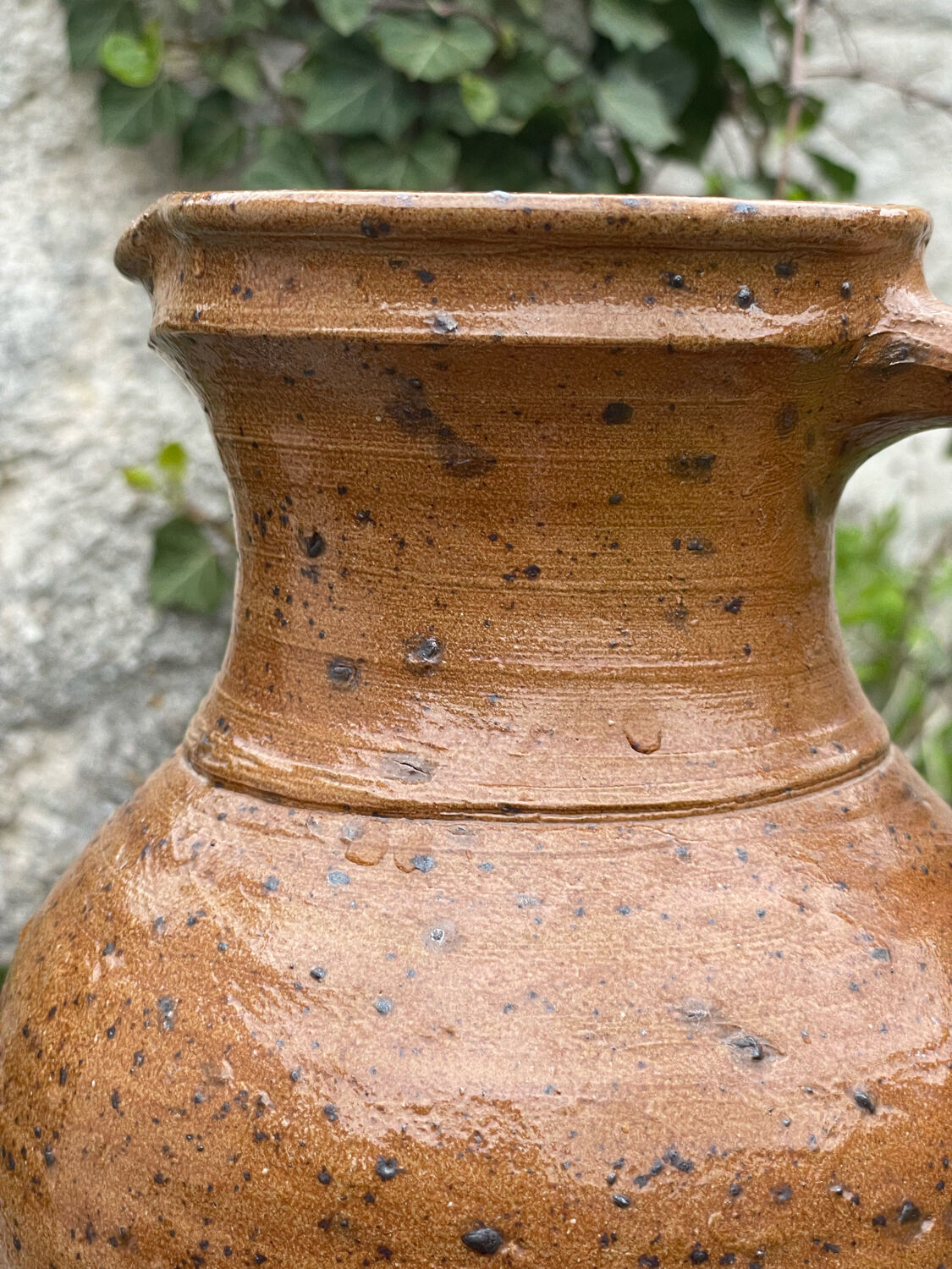 Vintage pyrite and glazed stoneware pitcher