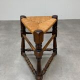 Tripod stool straw and turned wood