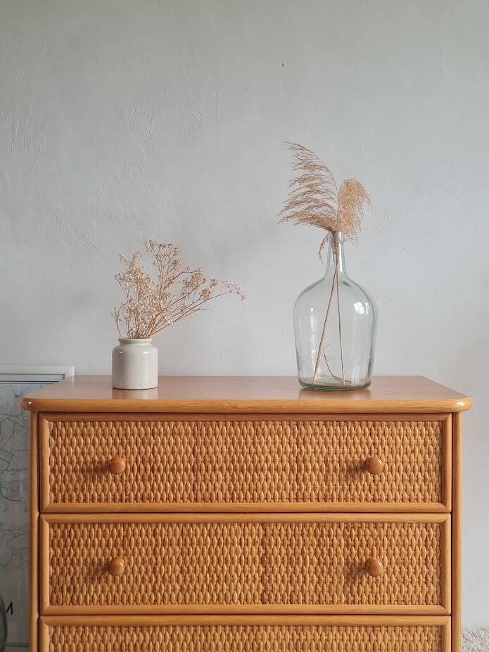 Vintage rattan chest of drawers
