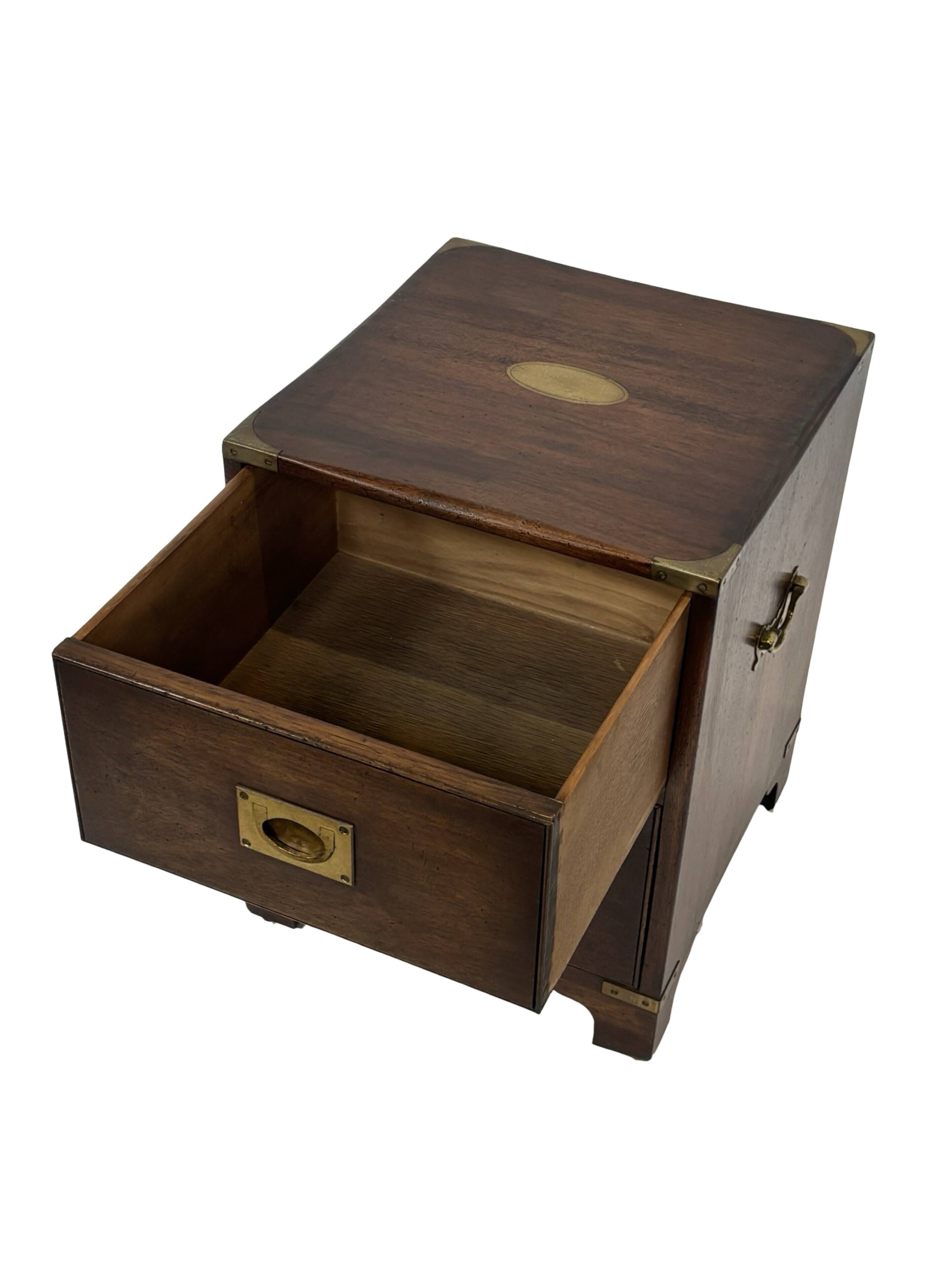 Vintage set of wooden bedside tables in military campaign style design