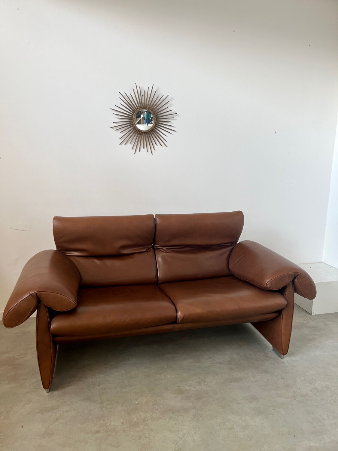 Vintage sofa 2 places leather camel design de sede ds-1023