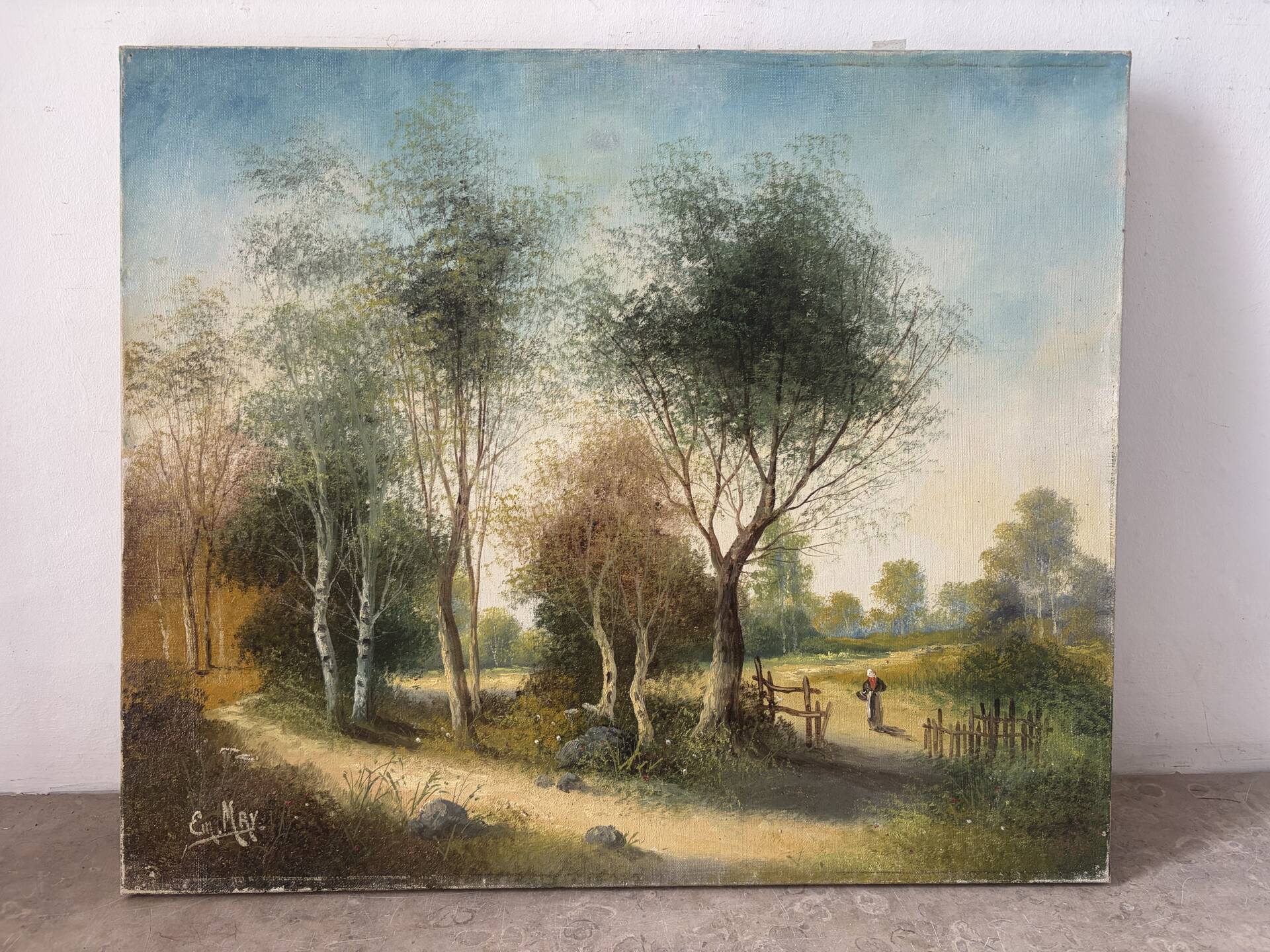 Path under the tall trees, oil on canvas signed