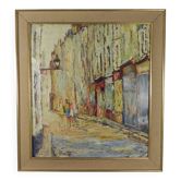Painting of a street in (probably) Paris, 1950s