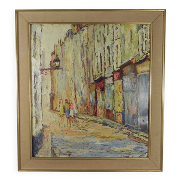 Peinture d'une rue à Paris (probablement), années 1950