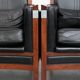 Beautiful set of 2 black cow leather Art Deco design armchairs with high back