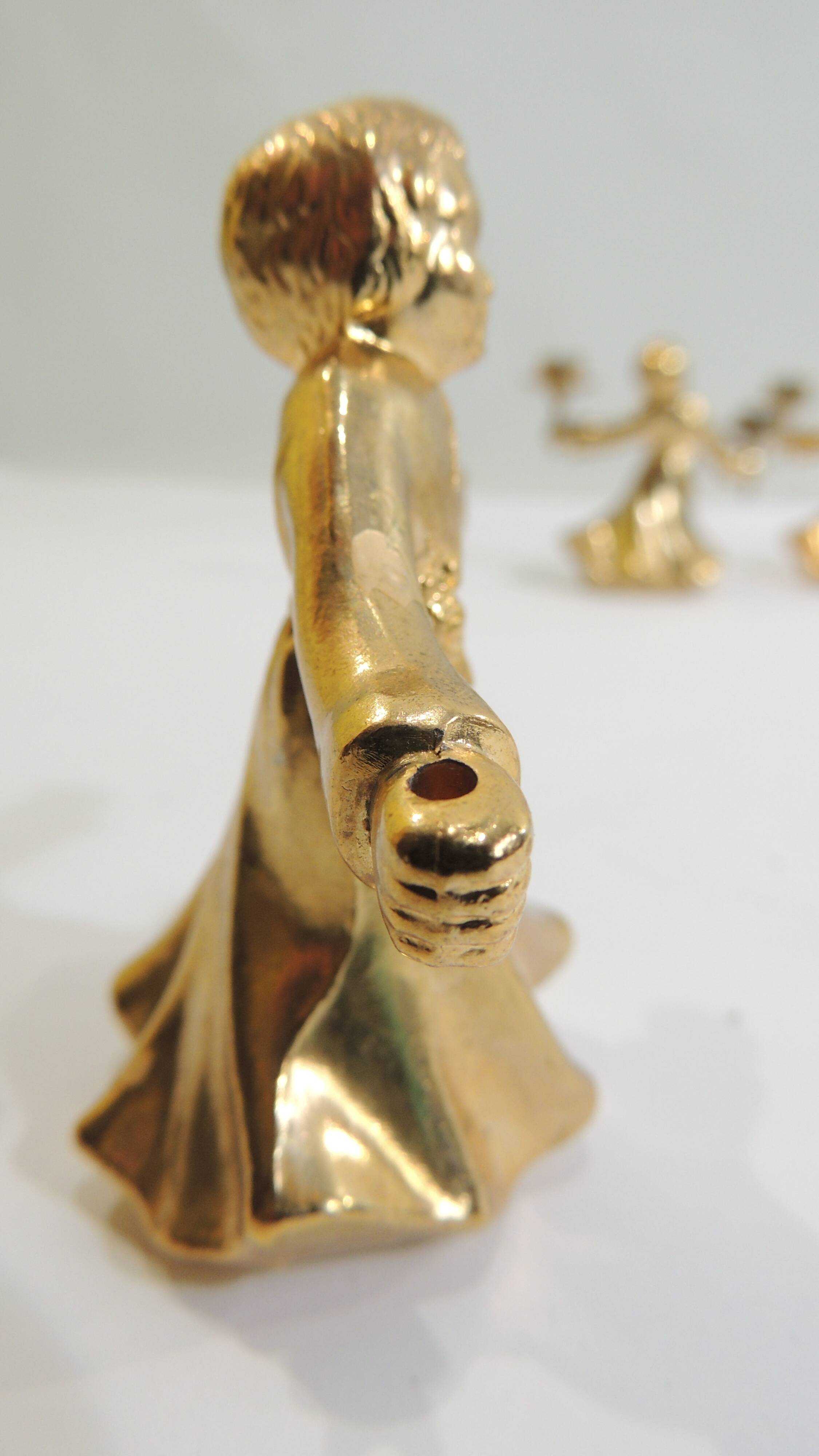 Set of 6 vintage 1970s brass figurine candle holders – Golden cherubs